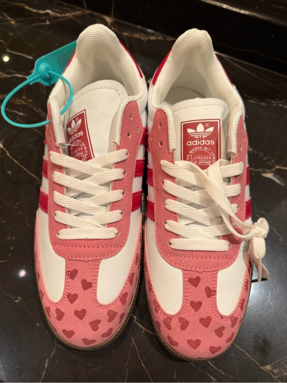 adidas White and Pink Heart-Accent Sneakers